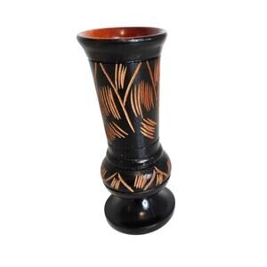 A Hand Carved Wooden Bud Vase/ Madera Haitiana / vintage